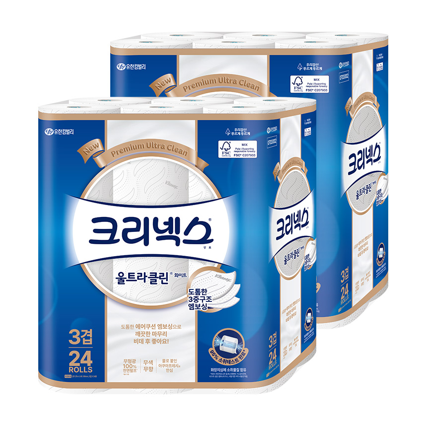크리넥스 3겹 울트라클린 휴지 24롤