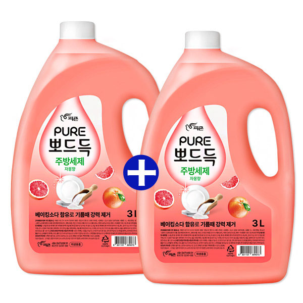 피죤 퓨어 뽀드득 주방세제, 자몽향, 3L, 2개