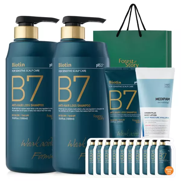 B7약산성 샴푸 1L 2개+200ml+10매+바디로션 200ml