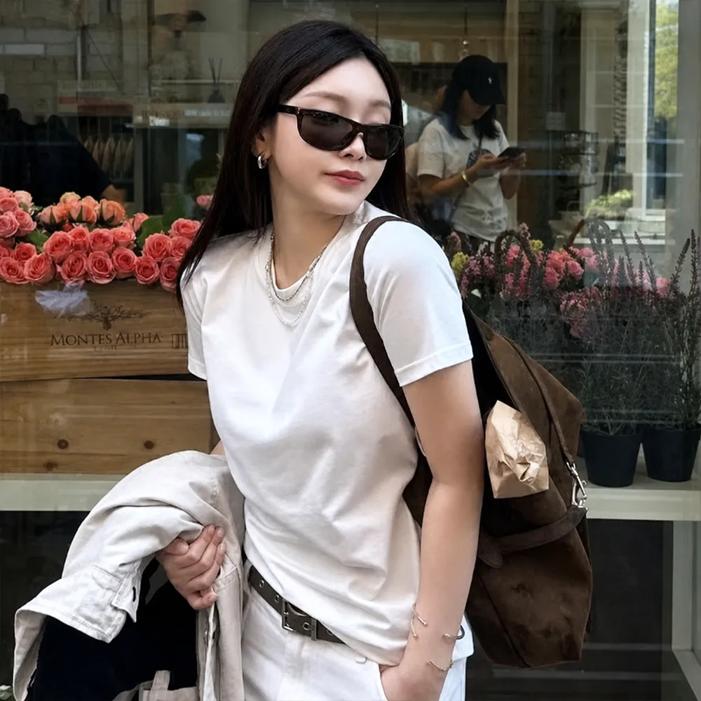여성반팔 솔리드 라운드넥 티셔츠 2장