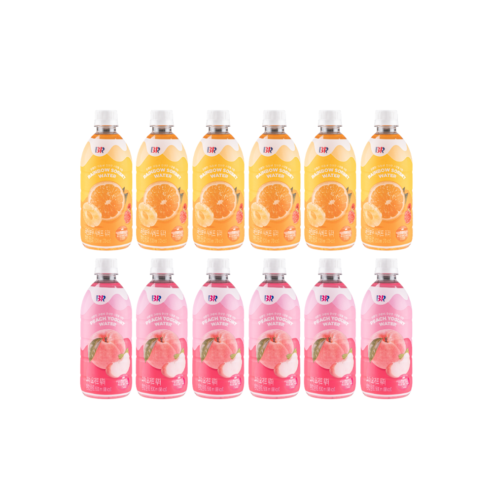 배스킨라빈스 레인보우 샤베트 워터 500ml 6개+피치요거트 워터 500ml 6개