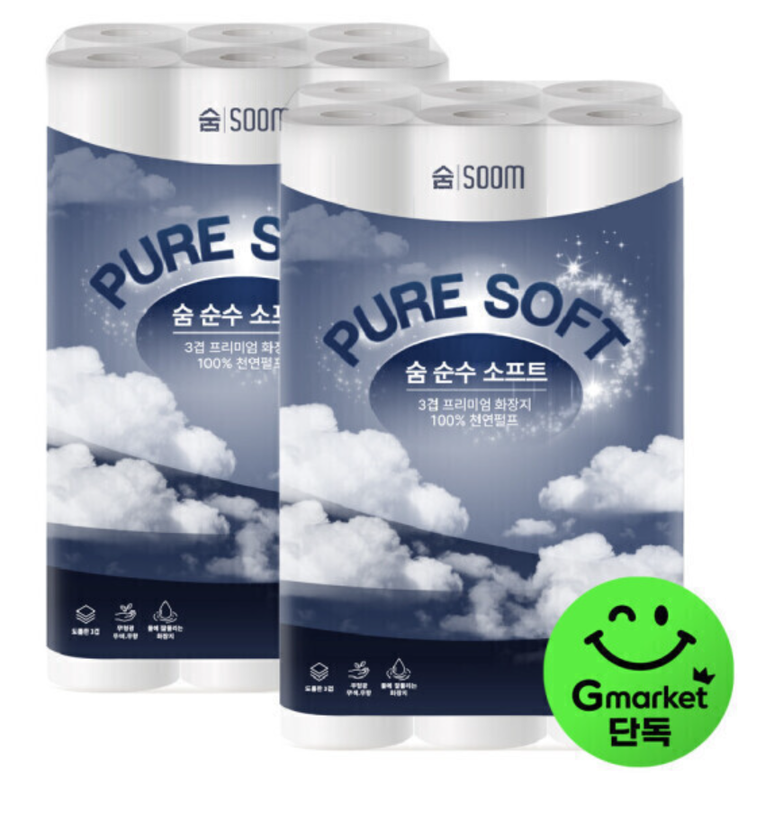 숨 순수 소프트 3겹 화장지 30롤 2팩