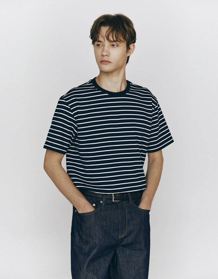 세미오버핏 폰테 크루넥 반팔티