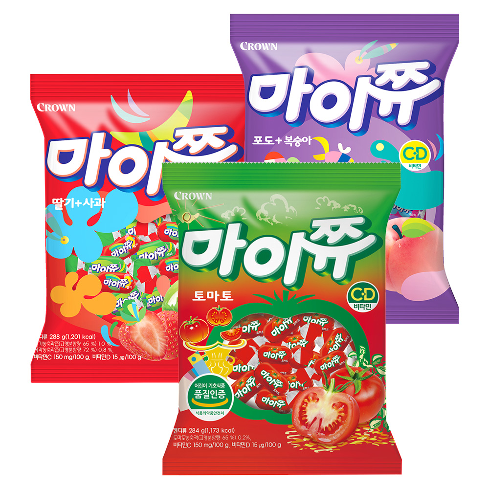 크라운 마이쮸, 딸기사과 284g + 포도복숭아 284g + 토마토 284g 1개, 3개