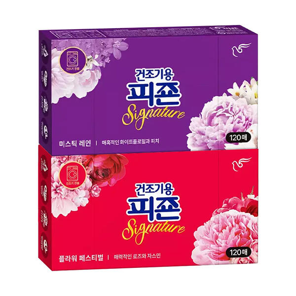 피죤 건조기용 드라이시트 미스틱레인 120매, 1개 + 플라워페스티벌 120매, 1개