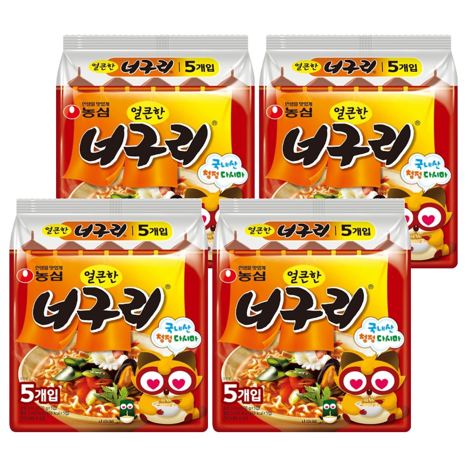 농심 얼큰한 너구리 120g, 25개, (5개입 X 5개 X 1개) 와우무배