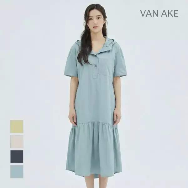 [반에이크] 후드넥 반팔 원피스_