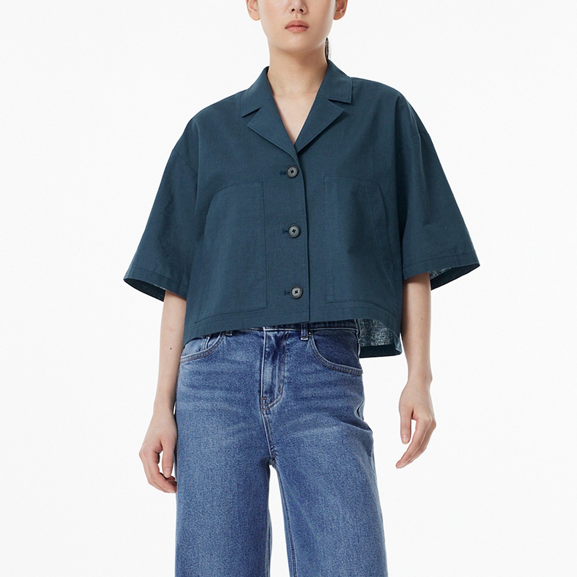 JAJU 여성용 리넨 블렌디드 반팔 자켓