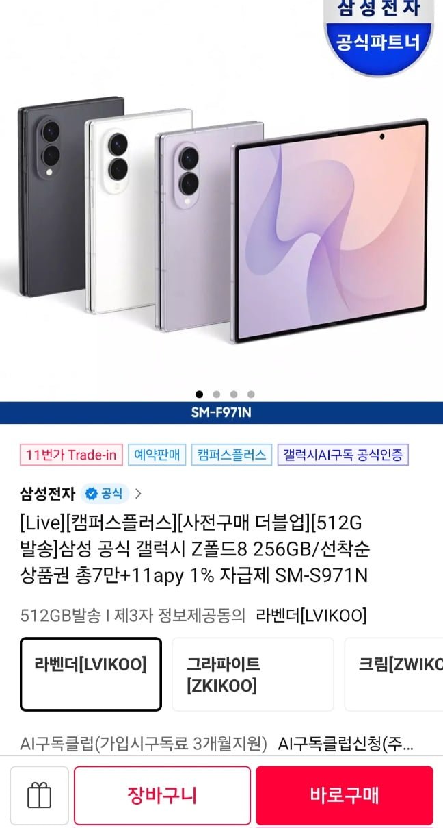 갤럭시 캠퍼스 폴드8 512 더블 스토리지