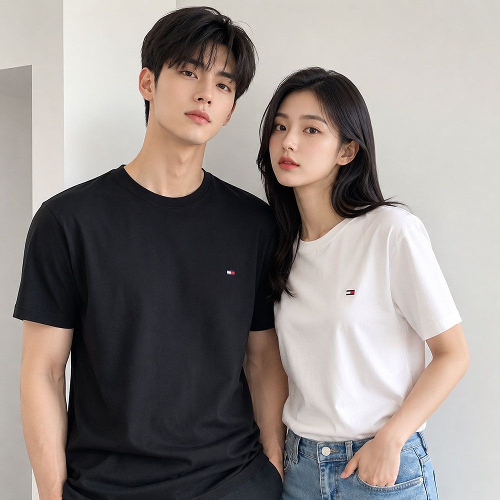 타미힐피거 남자 여자 라운드넥 로고 반팔 티셔츠