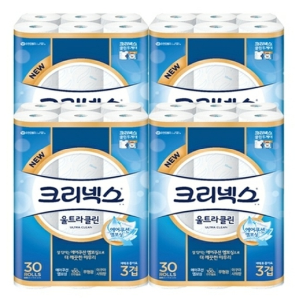 크리넥스 울트라클린 천연펄프 3겹 화장지 30m × 30롤
