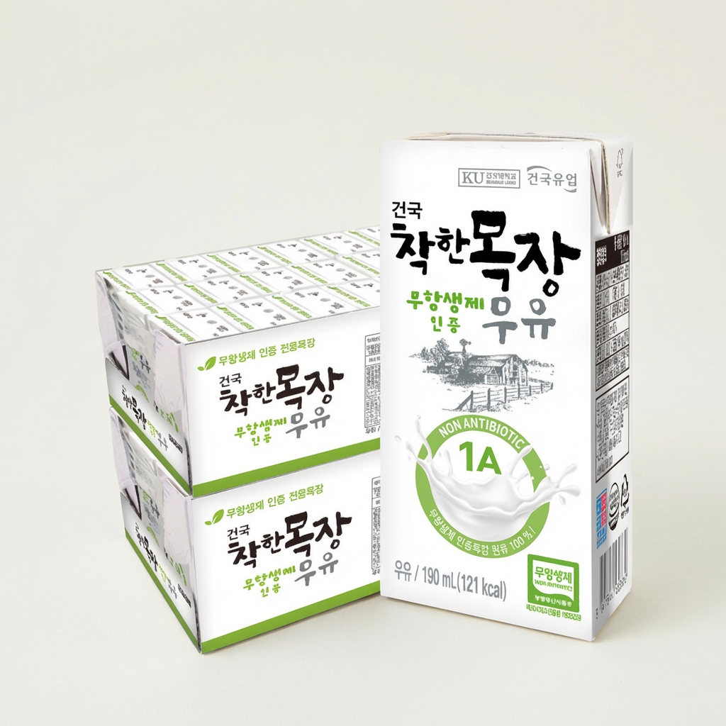 건국유업 착한목장, 무항생제 우유, 190ml, 48개