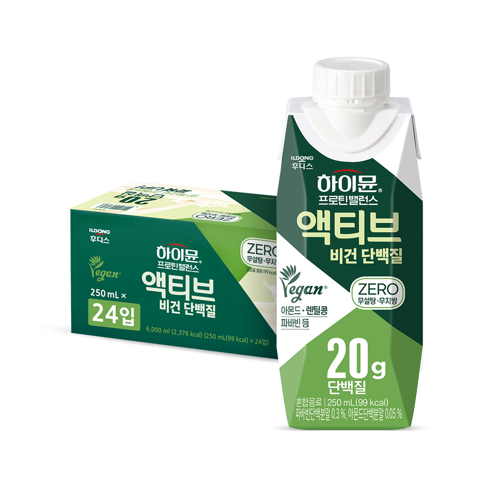 일동후디스 하이뮨 프로틴 밸런스 액티브 비건 단백질 제로, 250ml, 24팩