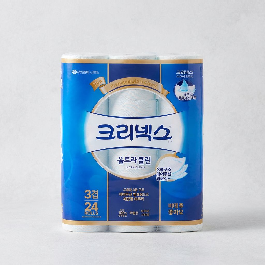크리넥스 울트라클린, 3겹, 25m, 24롤, 2팩