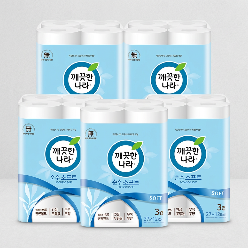 깨끗한나라 순수 소프트, 3겹, 27m, 12롤, 5팩
