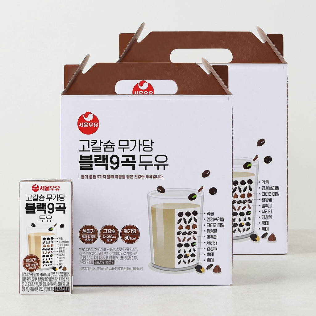 서울우유 고칼슘 무가당 블랙9곡 두유, 190ml, 32개