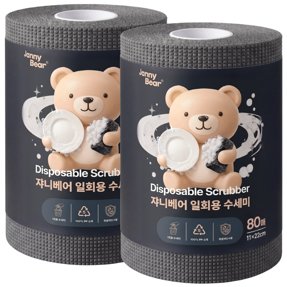 쟈니베어 일회용 수세미, 그레이, 80매, 4개