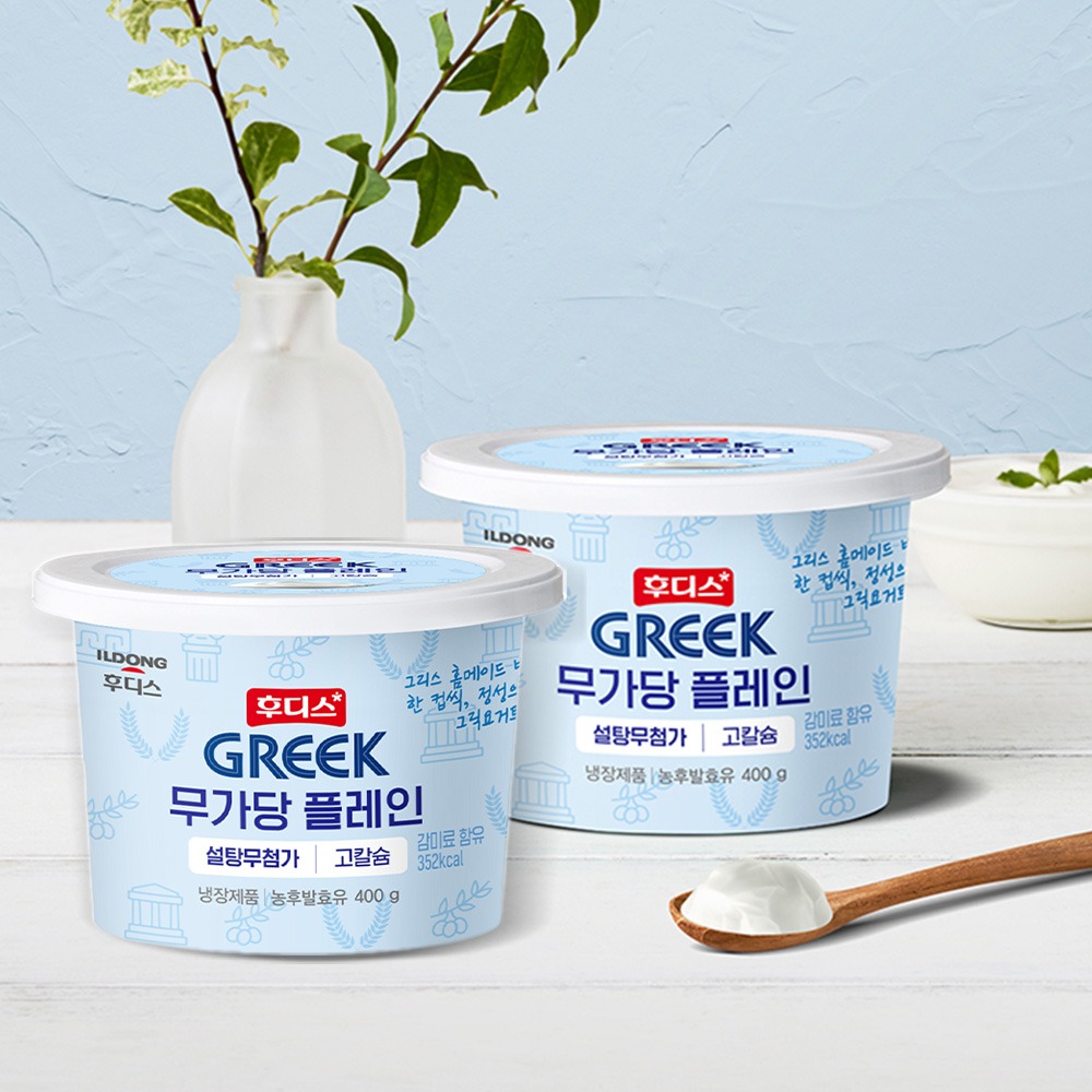 후디스 무가당 플레인 그릭요거트, 400g, 2개