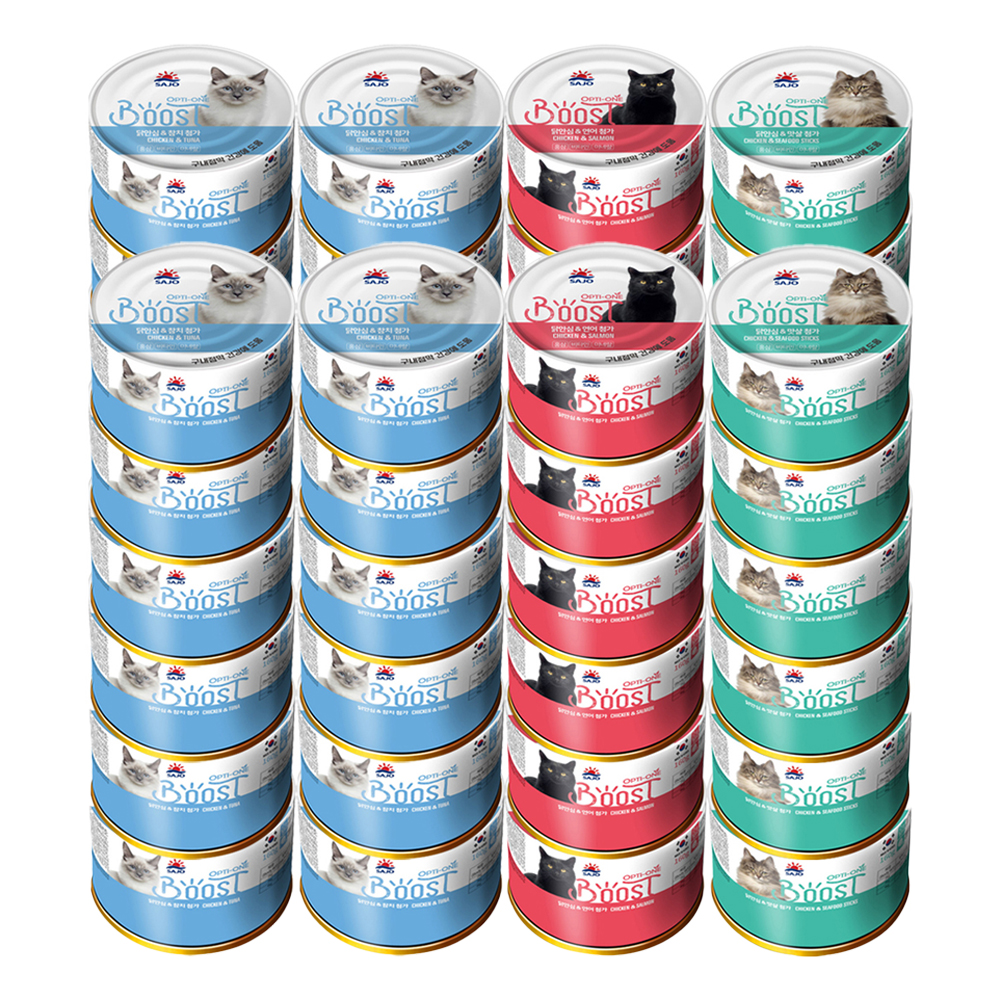 옵티원 부스트캣, 참치 24캔 + 연어 12캔 + 맛살 12캔, 160g, 48캔