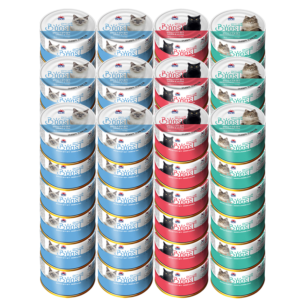 옵티원 부스트캣, 참치 36캔 + 연어 18캔 + 맛살 18캔, 160g, 72캔