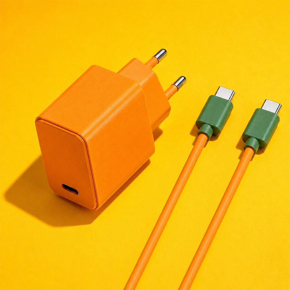 팅글탱글 PD 20W 고속 충전기 & PD 60W C to C 초고속 케이블, 오렌지, 1m, 1개