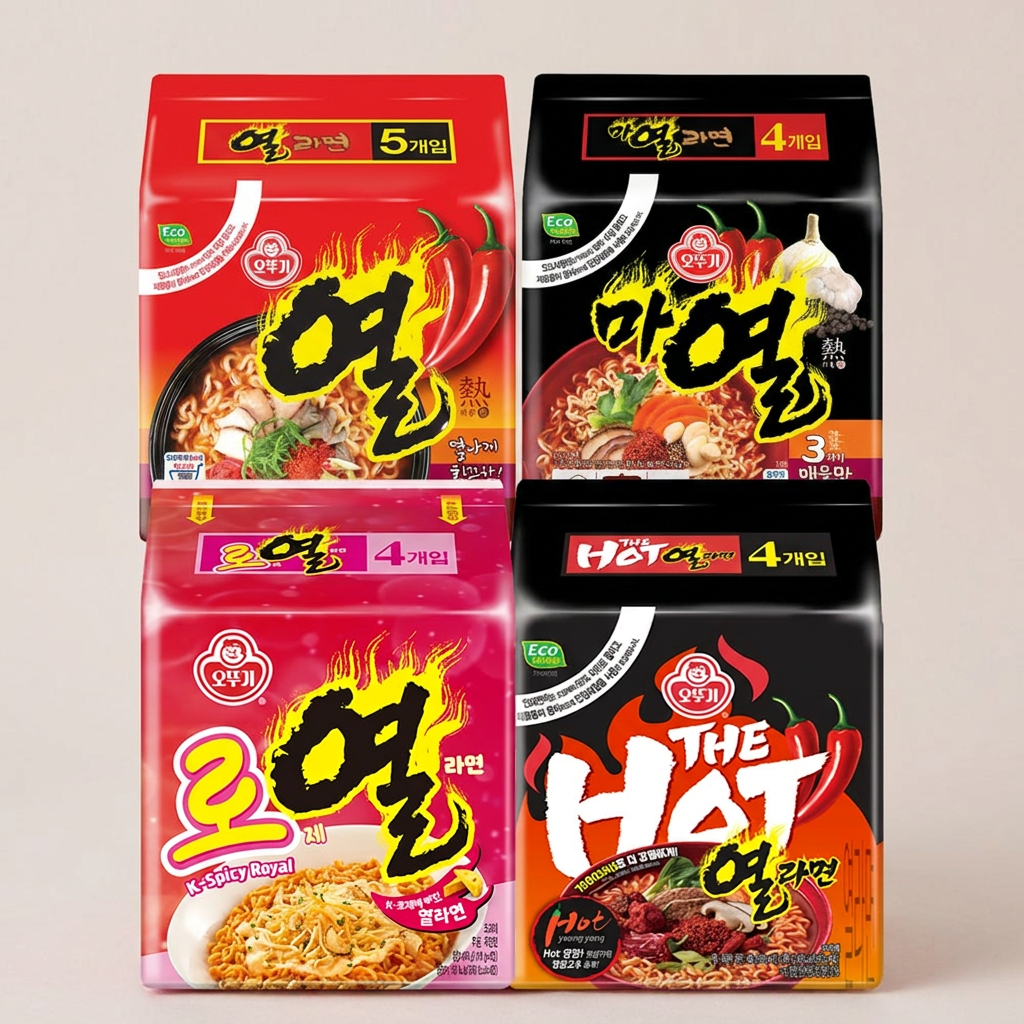 오뚜기 열라면, 120g, 5개 + 마열라면, 120g, 4개 + 더핫열라면, 120g, 4개 + 로열라면, 120g, 4개