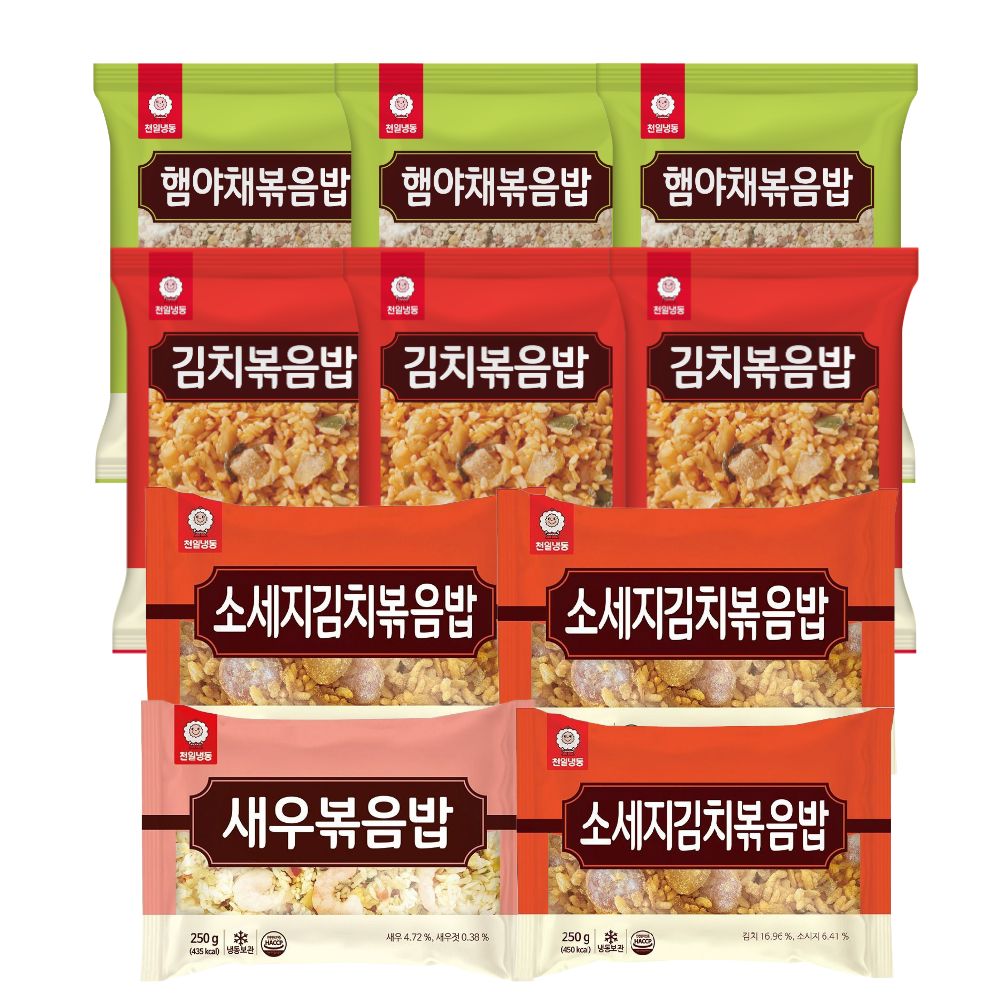 천일식품 볶음밥, 햄야채 3봉 + 김치 3봉 + 소세지김치 3봉 + 새우 1봉, 250g, 10봉, 1개