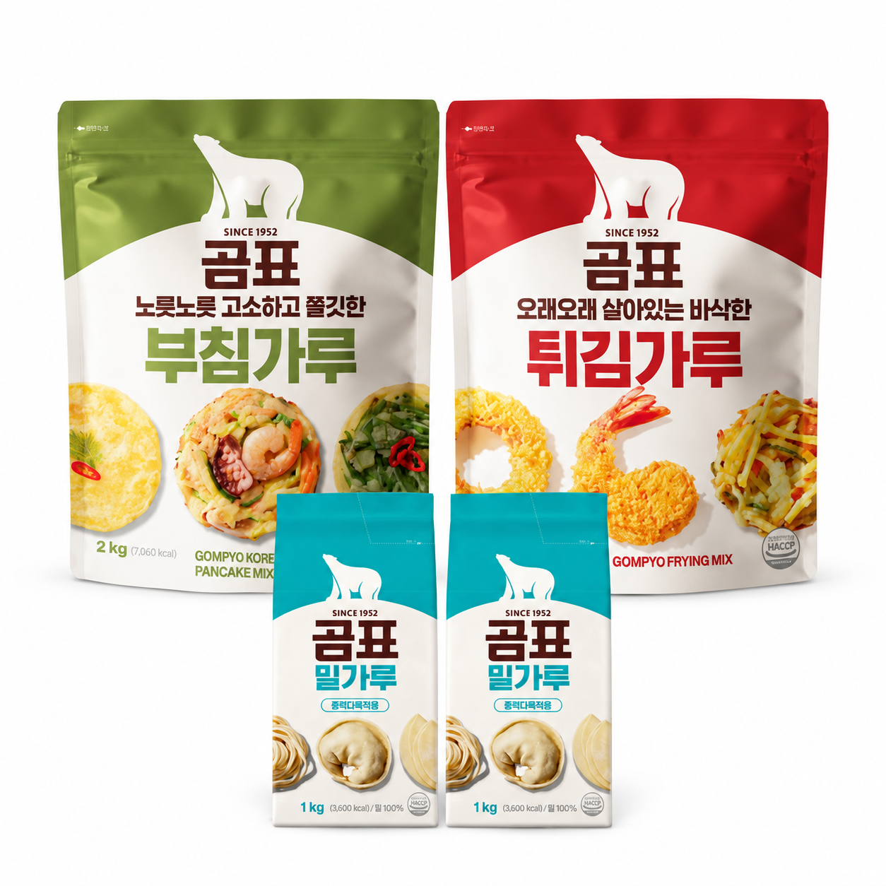 곰표 부침가루 2kg 1개 + 튀김가루 2kg 1개 + 밀가루 1kg 2개, 1세트