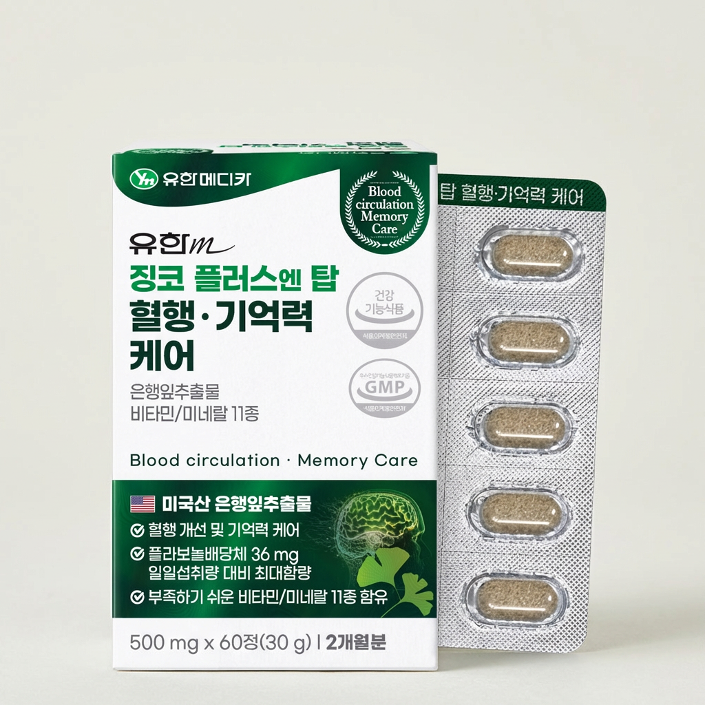 유한메디카 징코 플러스 엔 탑 혈행 기억력 케어, 60정, 6개
