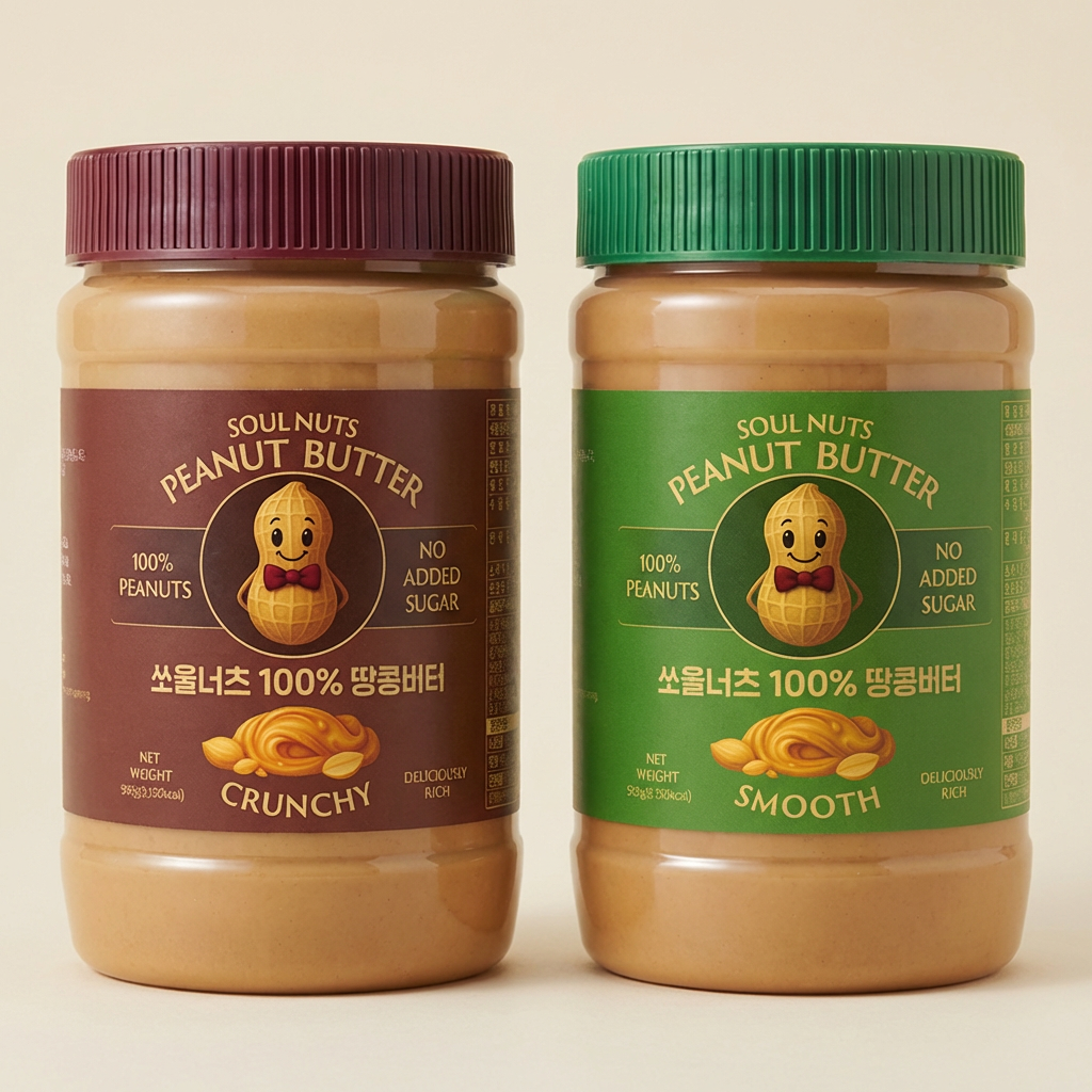 쏘울너츠 100% 땅콩버터, 크런치 500g 1개 + 스무스 500g 1개, 2개