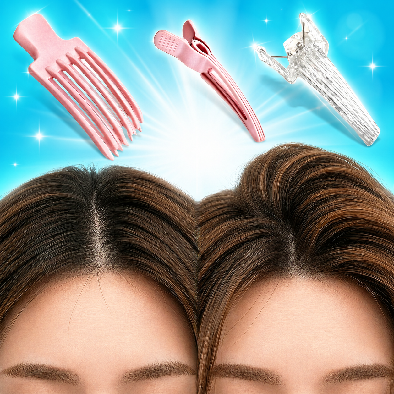 세플로 정수리 앞머리 뿌리볼륨 집게, 핑크, 3종, 1세트
