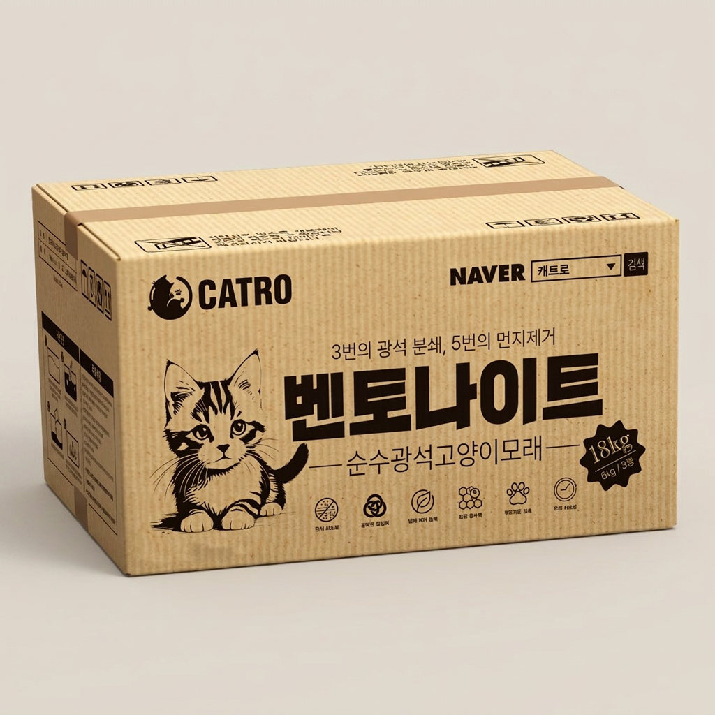 캐트로 벤토나이트 먼지없는 고양이모래, 무향, 18kg, 3팩, 1개