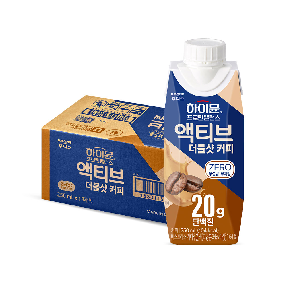 하이뮨 프로틴 밸런스 액티브 제로, 더블샷 커피, 250ml, 18개